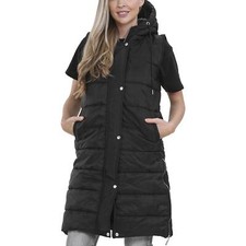 Gilet Long À Zip Oversize Pour Femmes Noir Sans Manches