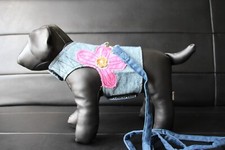 Harnais doux & design fleurs jean pour chien - Taille XS - Bleu jean