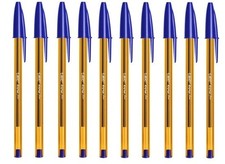 LOT 10 STYLOS BILLE BIC POINTE FINE A CAPUCHON BLEU