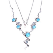 Bijou collier saphir bleu topaze pierre précieuse larimar en argent massif 925