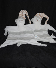 🍀Doudou Plat Ours CREDIT MUTUEL Blanc Rayé Beige Gris Taupe Lot de 2