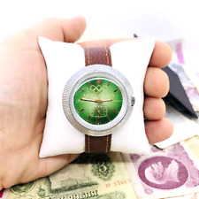 🏆 Rare montre-bracelet verte Pobeda ZIM ours olympique 1980 service soviétiq...