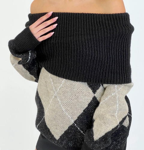 Pull noir motifs forme - pull,