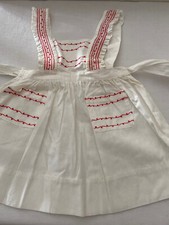 Robe blanche style tablier avec broderie rouge rétro - Année 60 taille 1 an
