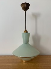Belle suspension diabolo en opaline vert menthe et laiton des années 1950 