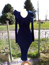 robe longue 40 laine moulante sexy bleue marine tricotée mains knit dress blue 