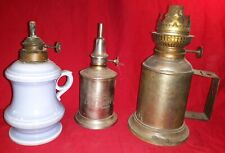 Lot de 3 Lampes a Pétrole , a alcool en Métal et Faïence  Bobeche N°731/55