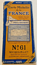 Carte MICHELIN N° 61 - Paris Chaumont - 1927, Bibendum au Cigare  - Bel Etat.
