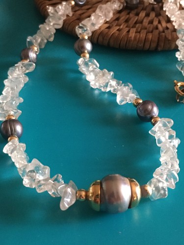 Vintage collier doré perles - collier,