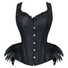 Corset noir empire gothique plumes hanches black swan motif roses sexy glamour