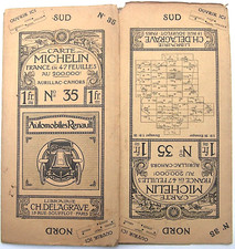 Carte routière ancienne MICHELIN années 1920 n°35  Aurillac-Cahors BE Renault