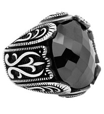 Bague Chevalière Homme Argent massif 925 Serti zircon noir 15 gr Chavin