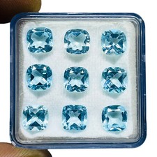 VVS 9 Pièces Naturel Topaze Bleu Ciel 7mm Coupe Coussin Haut Qualité Vrac Gemmes