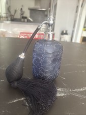 VAPORISATEUR ANCIEN DE PARFUM EN VERRE CRAQUELÉ BLEU SIGNÉ MARCEL FRANCK