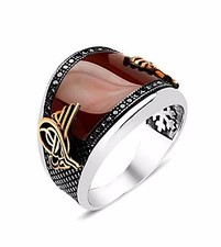 Bague Chevalière Homme 9g Argent Massif 925 Serti Pierre Agate Rouge et zircon