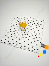 Doudou Plat Lange Carré Renard Orange Blanc Ronds Pois Noir - Orchestra Prémaman