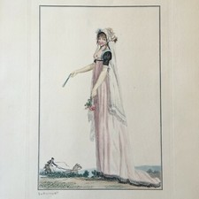 Gravure Ancienne Mode et manières du jour à Paris en 1800 Debucourt Merveilleuse