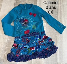 CATIMINI 2 Ans Fille : Robe Hiver Bleue Fleurie