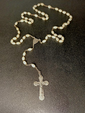 Ancien  Chapelet Époque Art Déco Perles De Nacre Monté Sur Argent Massif.