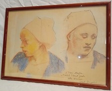 Reproduction de musée Paul Gauguin deux têtes de Bretonne Maxime Maufra 30 x 42