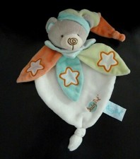 38. DOUDOU PLAT BABY NAT OURS BLEU VERT ORANGE BONNET ETOILE LUMINESCENTE NEUF*