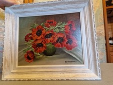 tableau ancien bouquet de coquelicots 