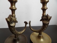 Paire Bougeoirs  Dauphin Laiton  H: 17 cm TBE !