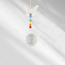 Pendentif verre étincelant larme strass suspension papillon arc-en-ciel