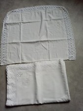 PARURE DRAP PLAT 258X 210CM  BLANC BANDE DENTELLE + TAIE D OREILLE