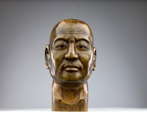 Monk head sculpture bamboo - monk, sculpture,