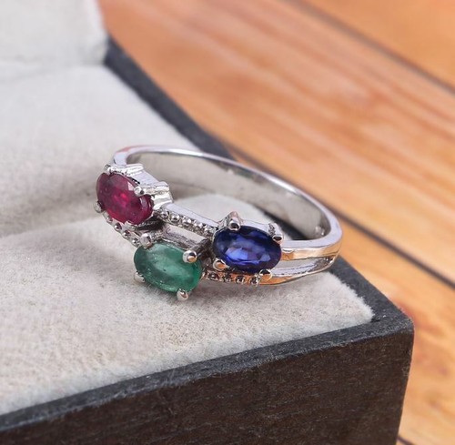Bague rubis émeraude - , bleu