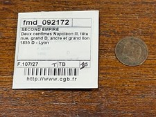 Monnaie France 2 Centimes Napoléon III Tête Nue 1855 Grand D Grand Lion (10-41)