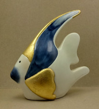 Poisson Lune En Porcelaine Décoré Avec Feuille D'Or H 16,5 X 17 L Sfumato Bleu