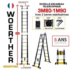 Echelle-escabeau télescopique 3m80/1m90 avec housse, sac à outils et plateforme