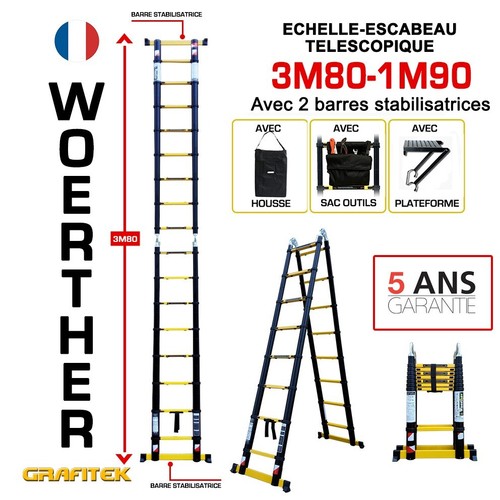 Escabeau échelle pliant 3m80 - escabeau-échelle,