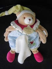 doudou plat ours bleu ciel mouchoir blanc brodé coeur DOUDOU ET COMPAGNIE