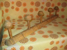 Vintage 50s Ancien VESTIAIRE en BOIS IMITATION BAMBOU PORTE-MANTEAUX 5 PATERES