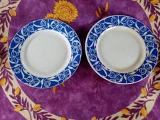 2 Assiettes Plates Digoin Sarreguemines Modèle Floral Art Déco Bleu 22,5cm