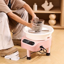 VEVOR Roue de Poterie Tour de Potier 250 mm 350 W avec 3 Pieds Artisanat Rose