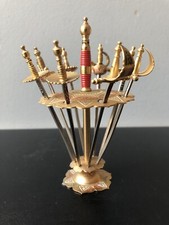 Vintage Ancien Serviteur Pic Apéritif Epee Tolède Toledo Cocktail Laiton Doré