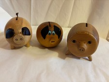 jouet ancien lot de trois tirelires cochon en bois vintage