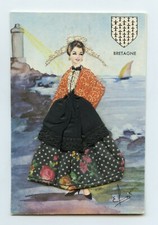 Carte postale brodée et ajoutis tissus  . BRETAGNE .