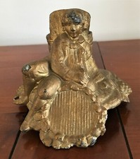 ANCIEN PYROGÈNE en RÉGULE à patine dorée LE VENDANGEUR à la GOURDE XIX