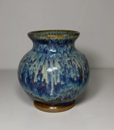 Vase céramique bleu signé - vase, en