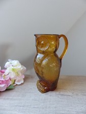 Pichet cruche vintage zoomorphe chouette hibou verre 1970 Bon état