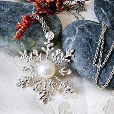 Collier Flocon Étoile Des Neiges Pendentif Argent 925 Perle D'eau Douce Mabe