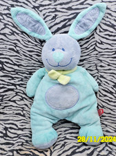 💗 TEX BABY ANCIEN  DOUDOU PELUCHE  LAPIN BLEU LILAS ECHARPE JAUNE 35CM TTTBE