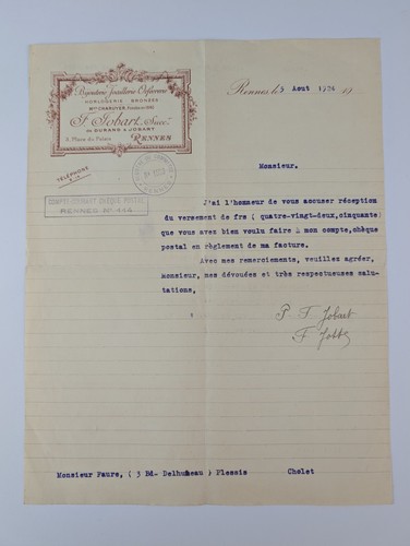 Reçu ancien 1924 - ancien,,