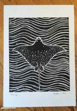 Raie manta, linogravure