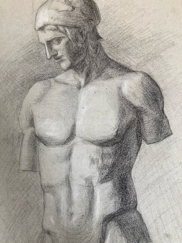 Tres beau dessin fusain xixe - beau,